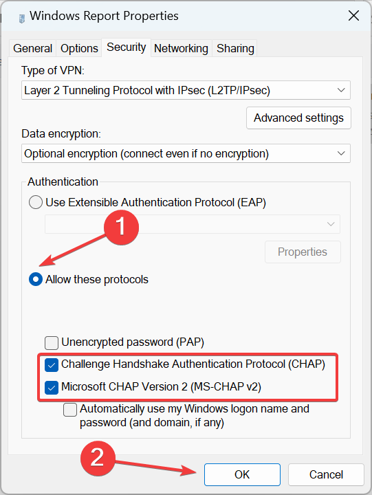 allow protocols to fix cannot connect L2TP VPN Windows 10