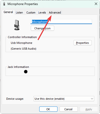 going advanced tab microphone properties windows