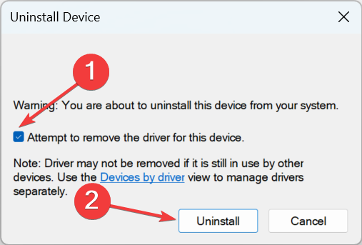 attempt to remove the driver for this device