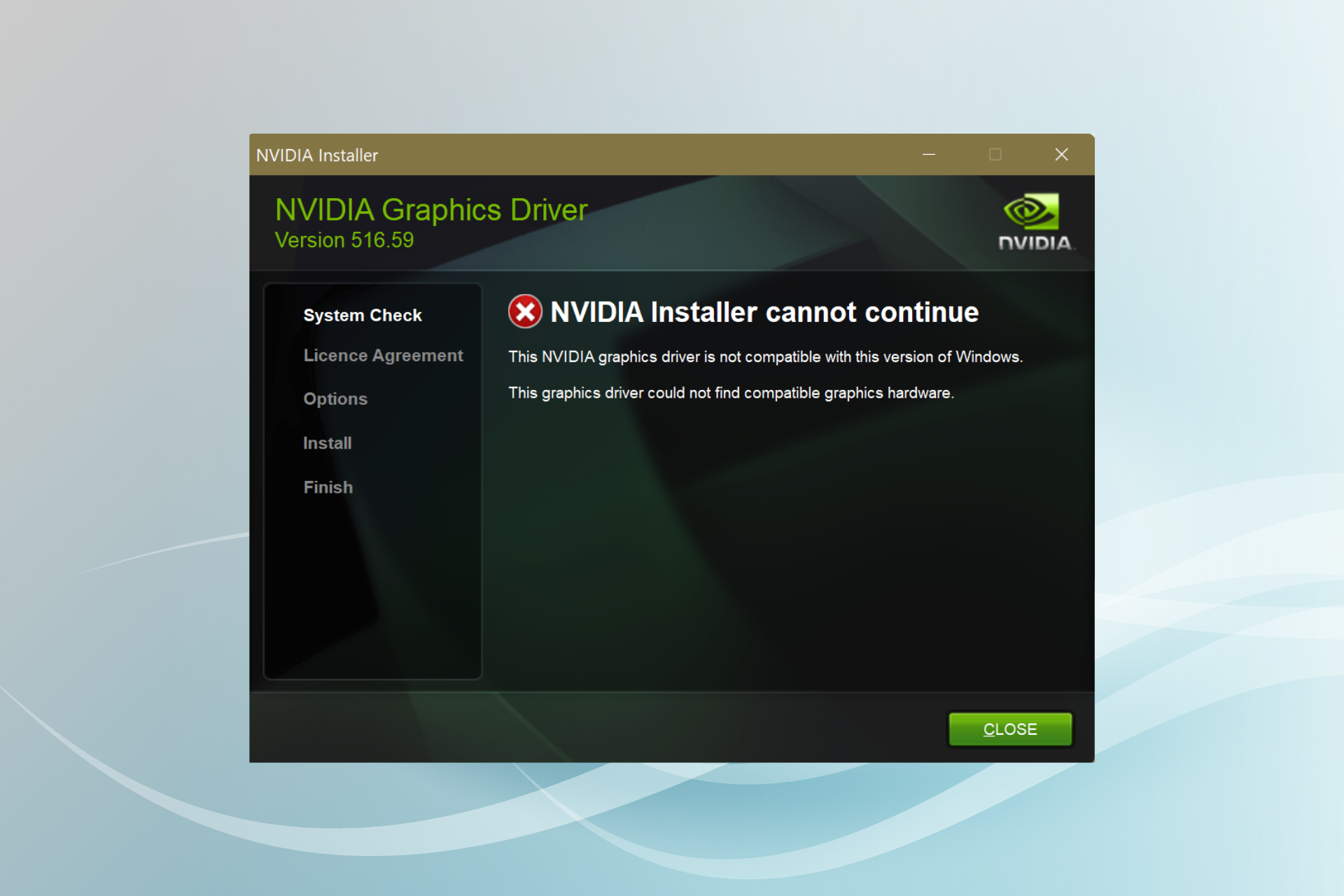 This nvidia driver is not compatible with this version of windows error