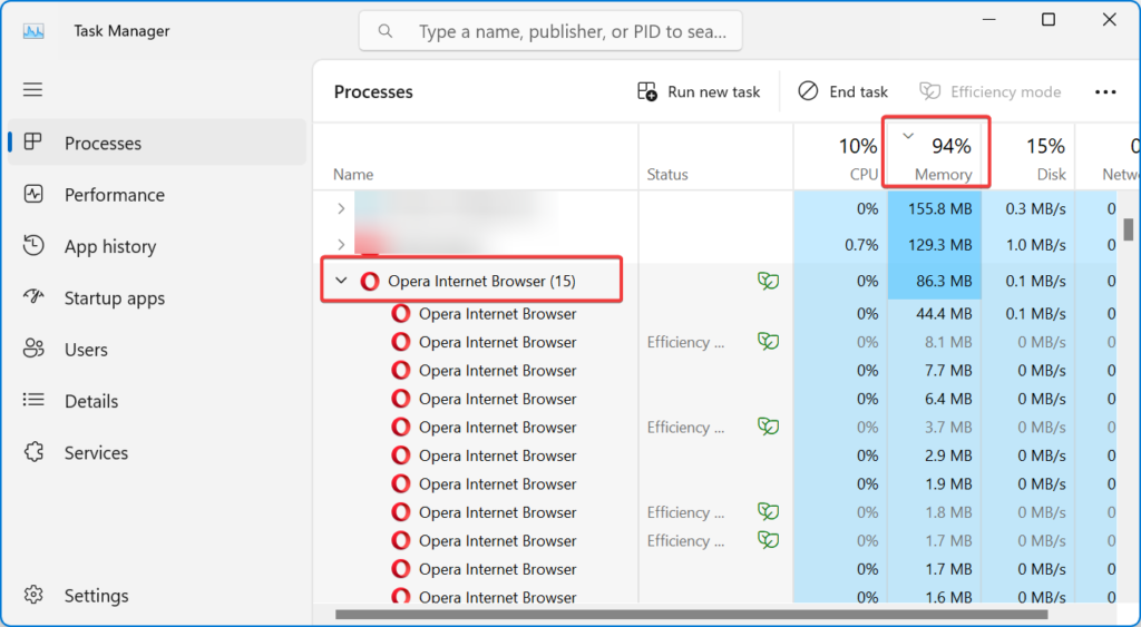 opera memory usage