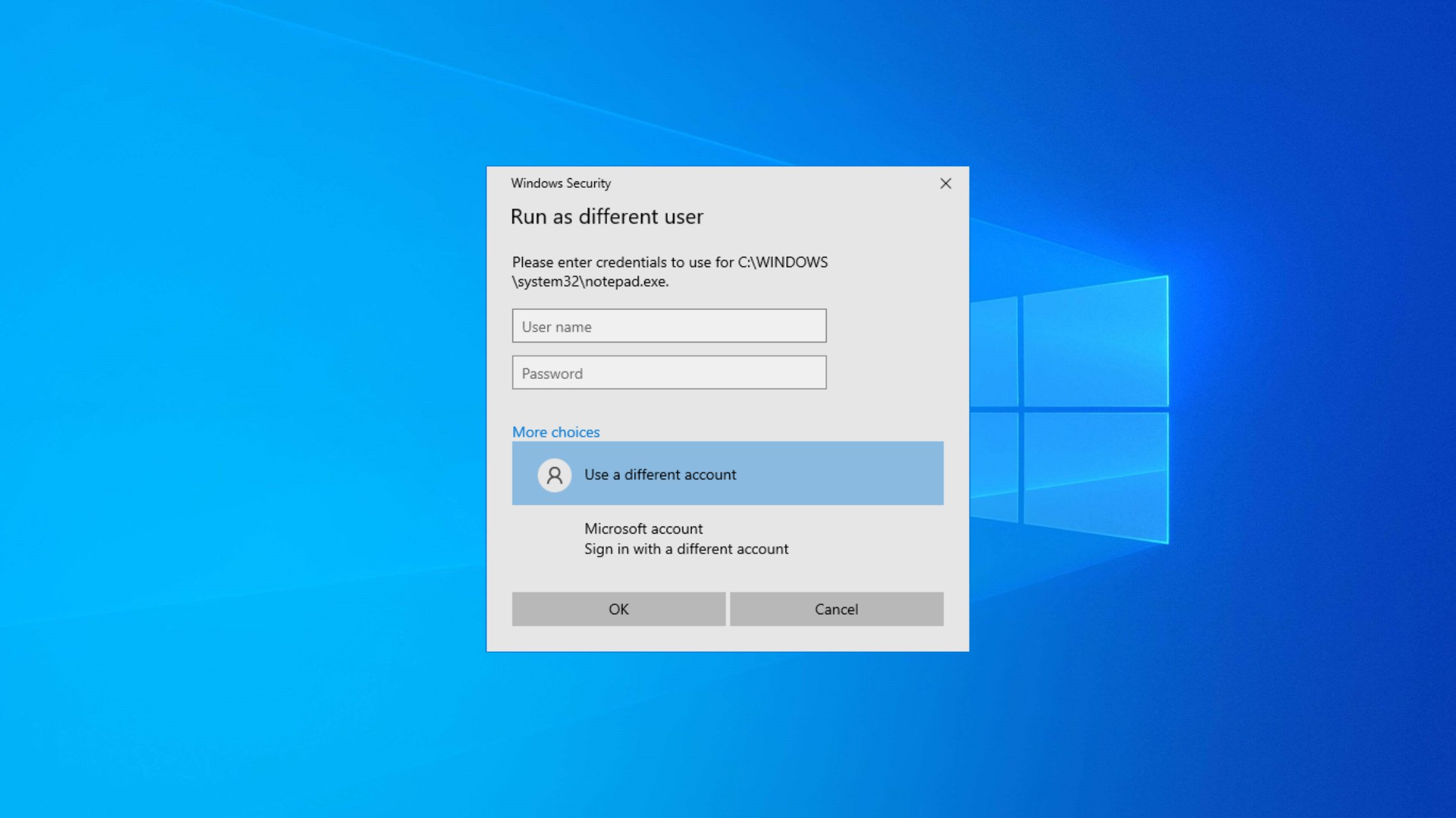 run control panel as different user windows 10