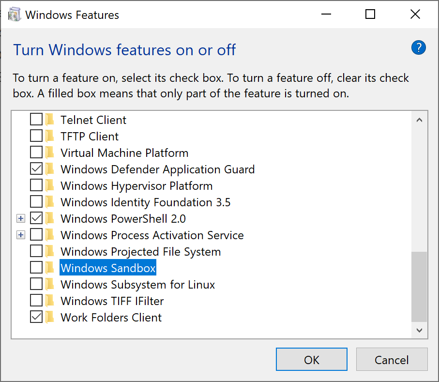 SANDBOX DEAKTIVIERT – Die Windows-Sandbox konnte nicht gestartet werden