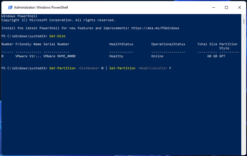 コマンド セット パーティション Windows 11 のドライブ文字を変更する
