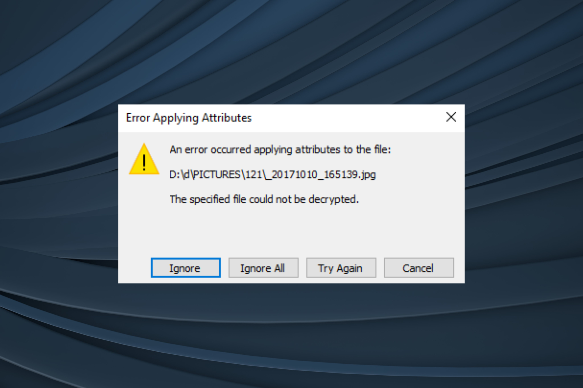 reparar el archivo especificado no se pudo descifrar error en Windows