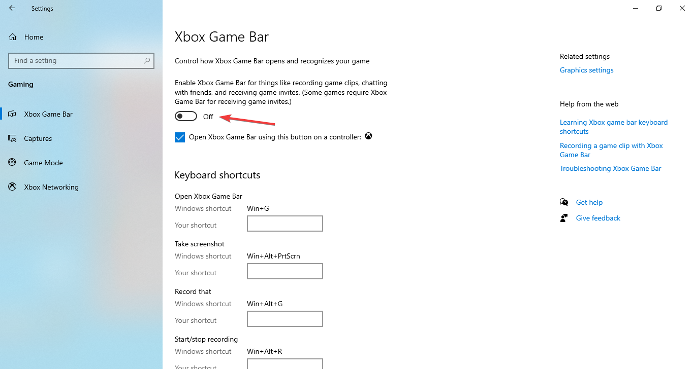 disable xbox game bar windows 10 XBOX