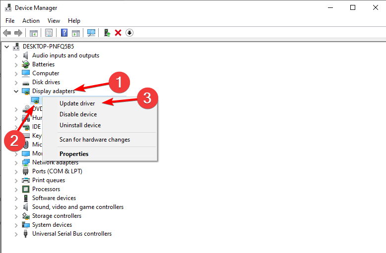 updating display adapter driver in windows