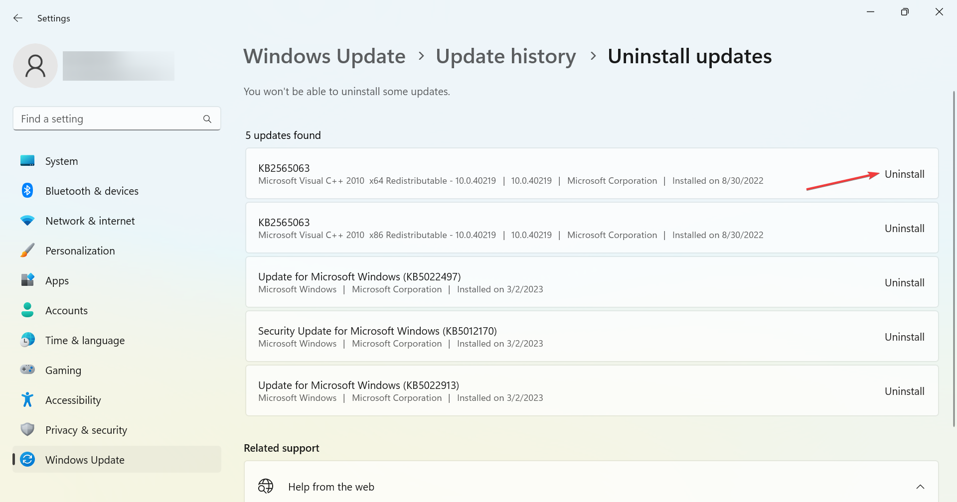 uninstall windows update to fix perfmon /report not working