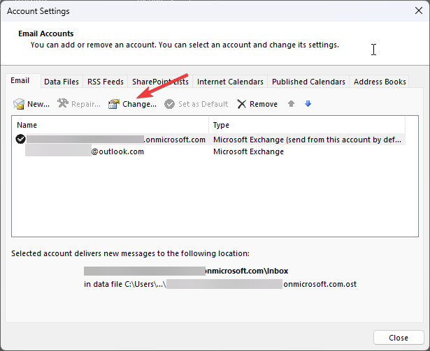Change Account  add a shared mailbox in outlook