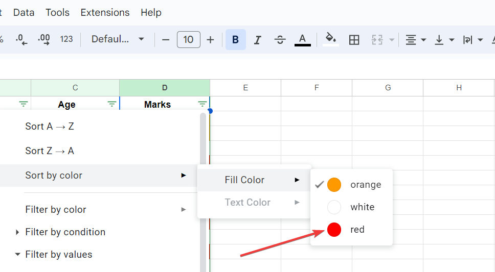 How to sort Google Sheets data by color