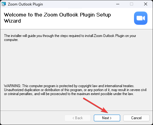 Click NExt Setup zoom outlook plugin not working