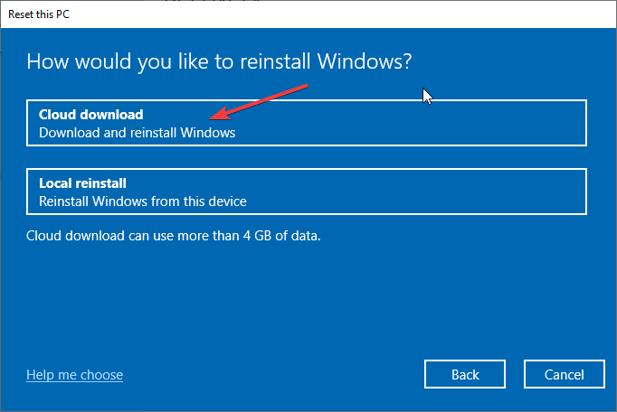 Cloud Download Windows 10 Reset PC Error 0x80070006