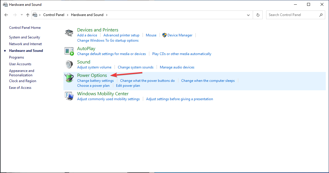 Power Options Windows 10