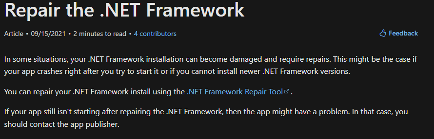 Repair the net Setup could not download the file
