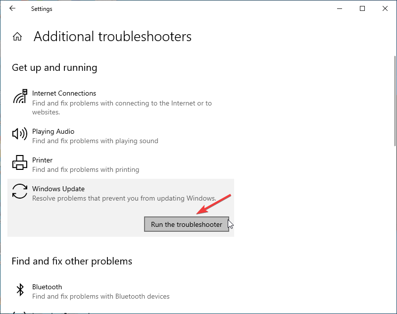 Run the troubleshooter Windows update