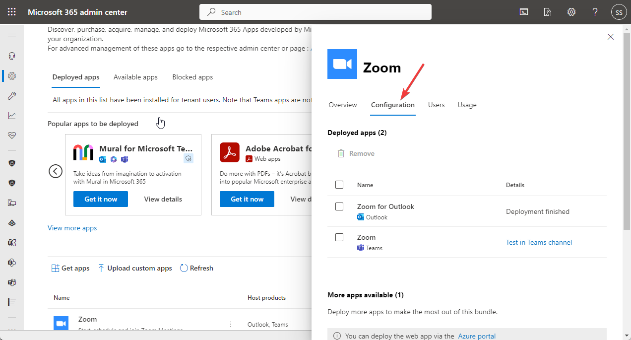 Select configuration zoom plugin for outlook