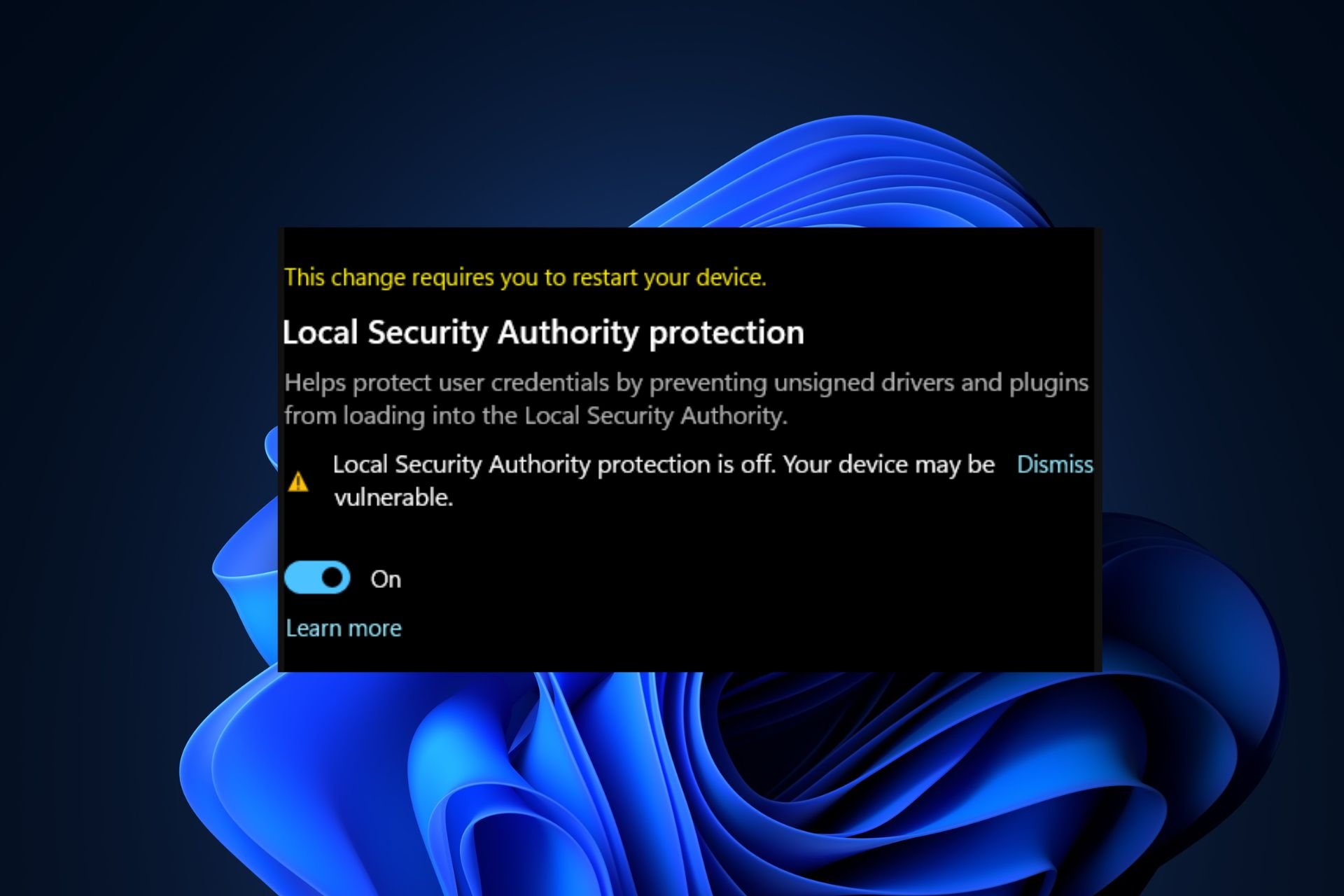 local security authority protection is off