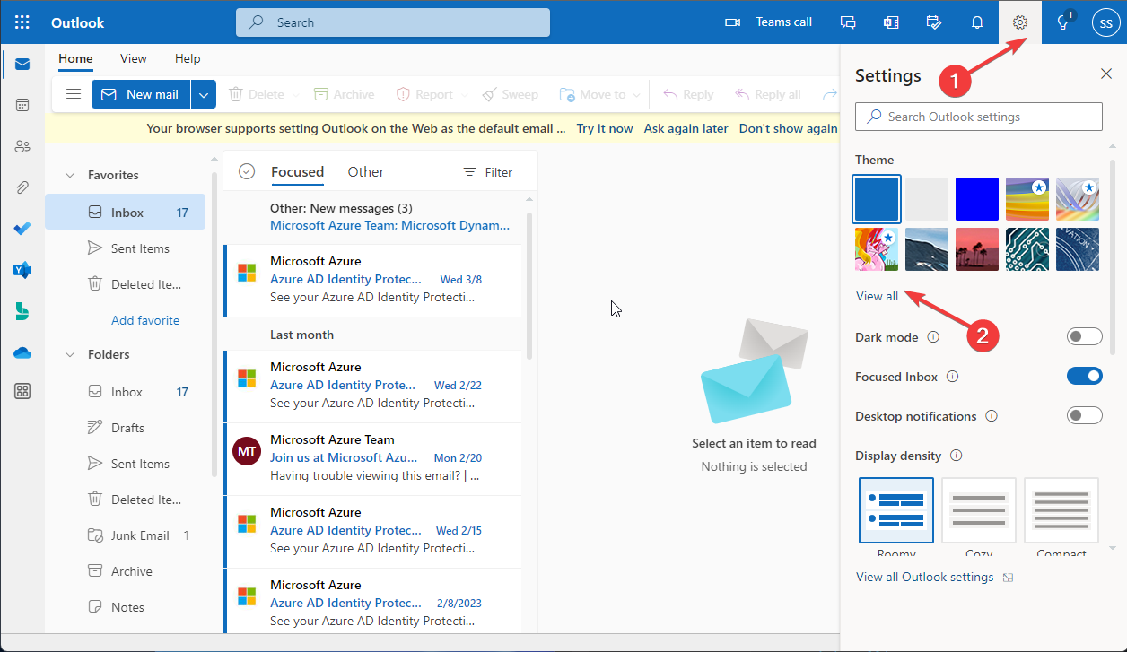 View all change outlook theme