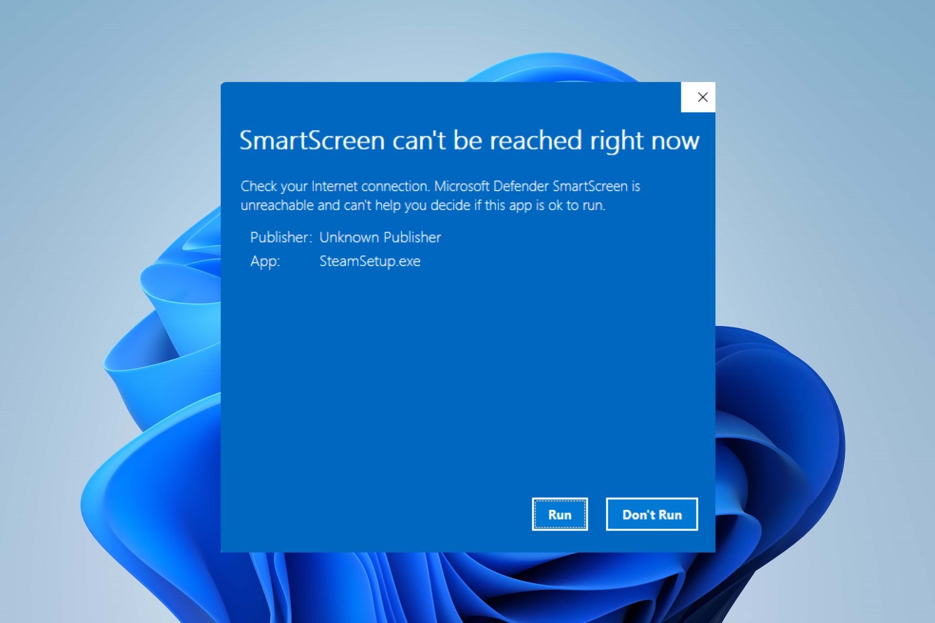 windows smartscreen can't be reached right now