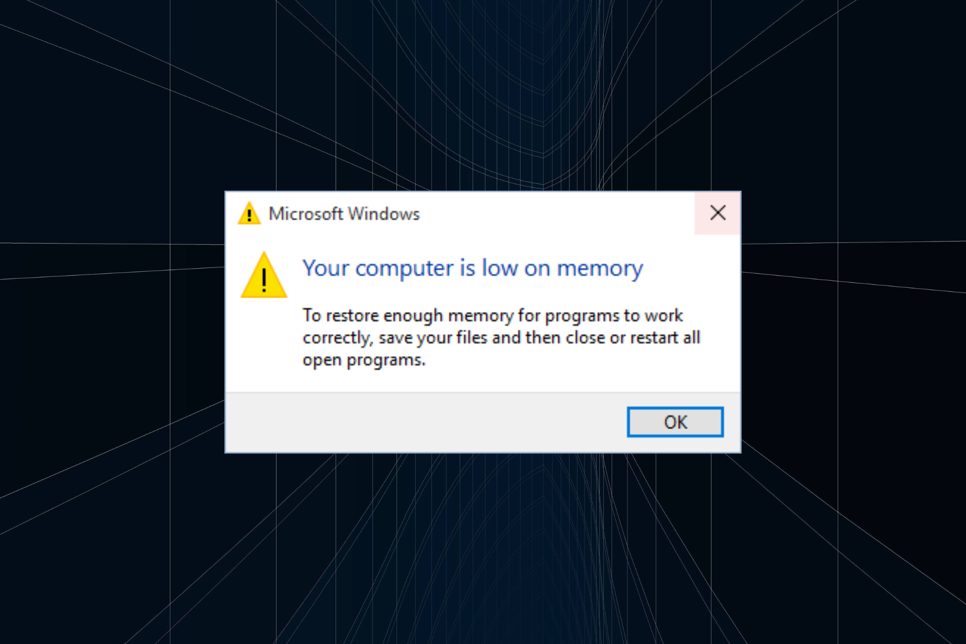 fix low virtual memory issue in windows 10