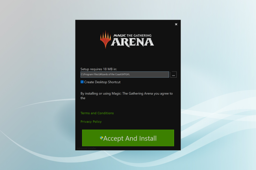 fix mtg arena installer not working in Windows