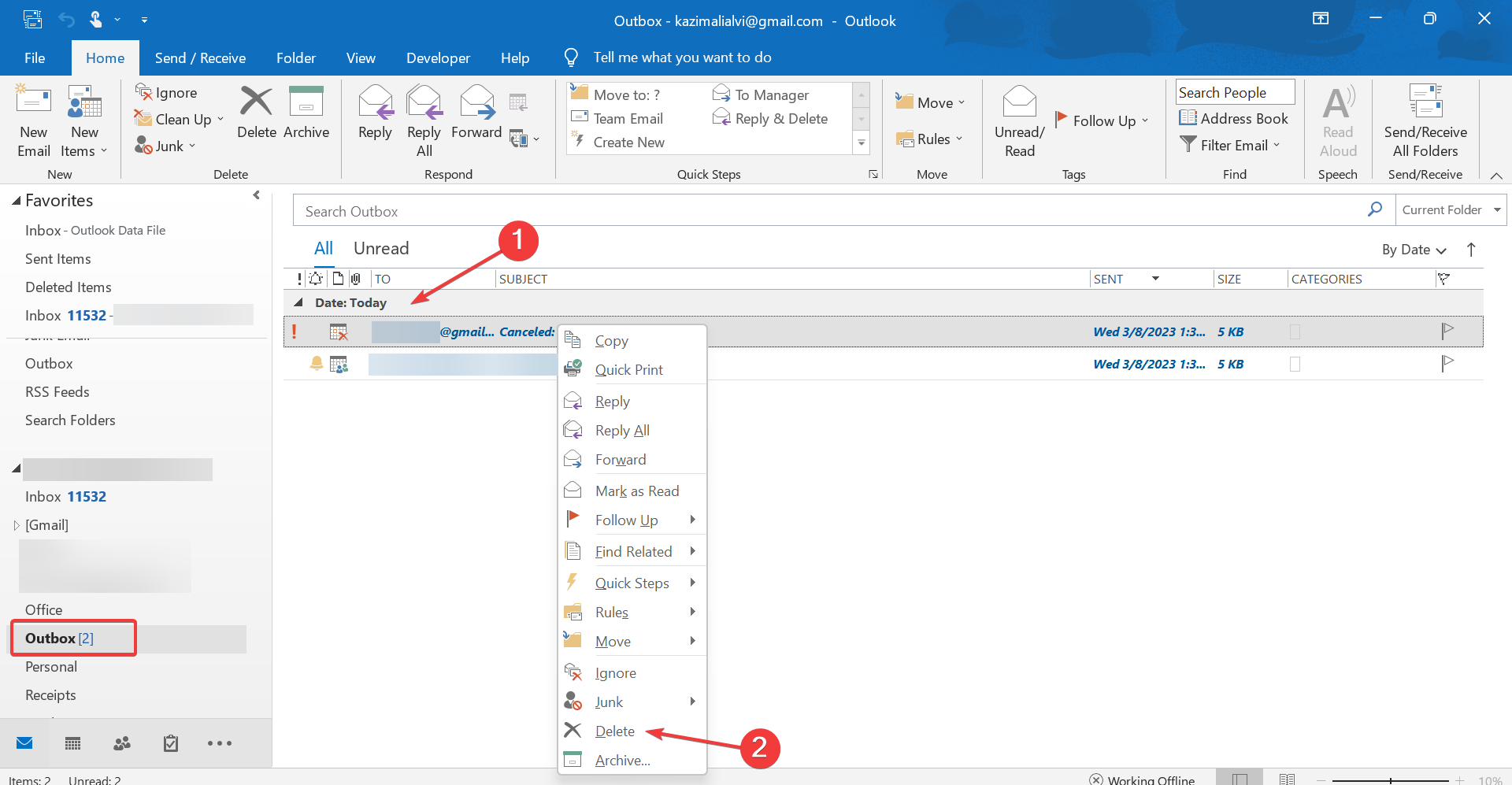 delete mail for outlook how to cancel meeting without notification