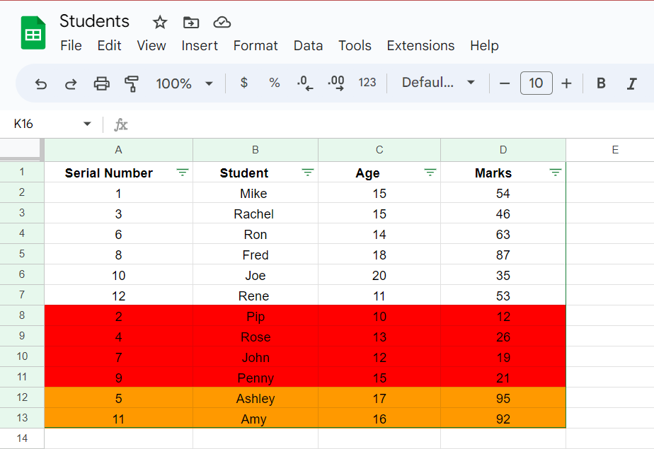 How to sort Google Sheets data by color