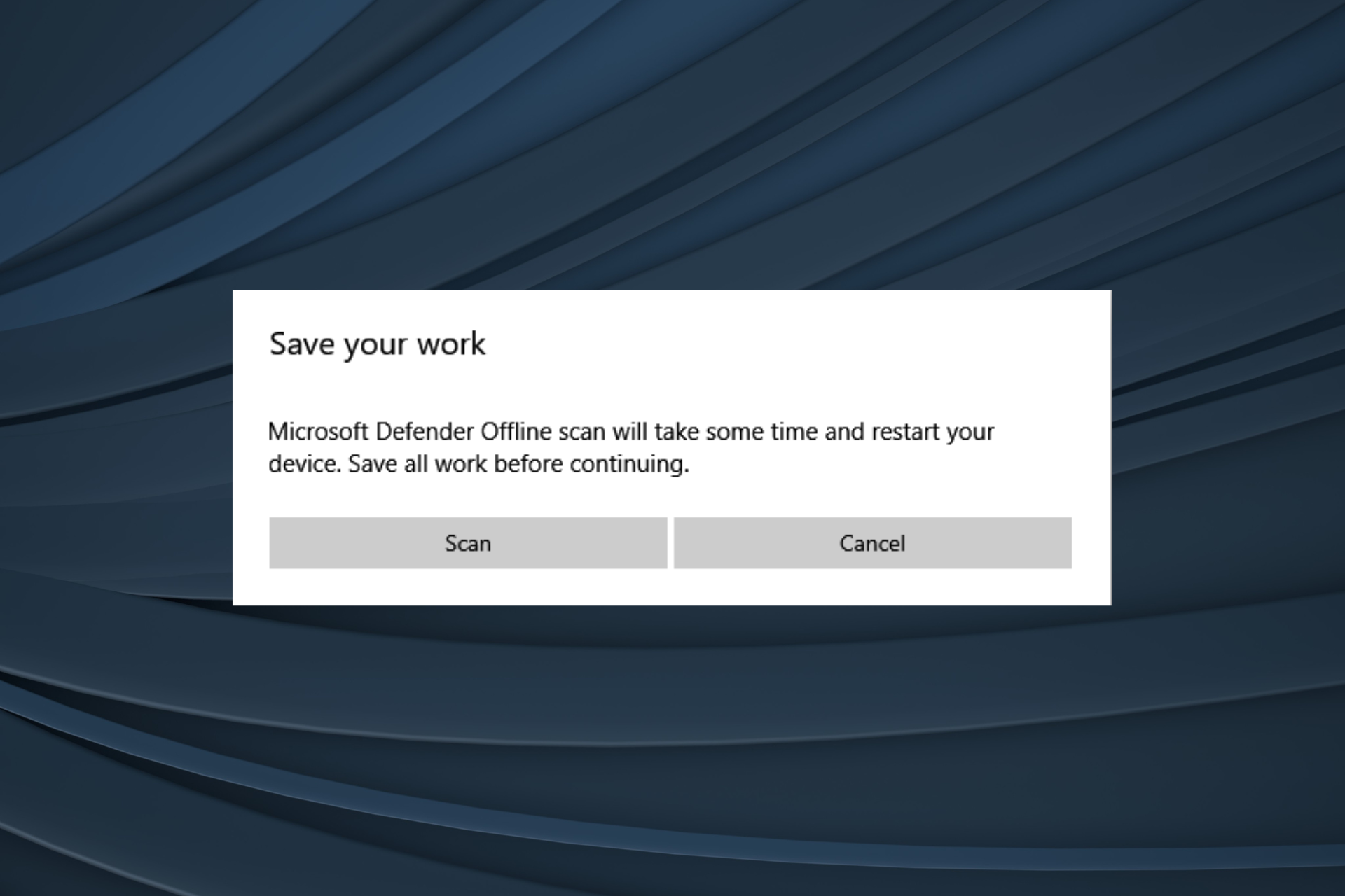 תקן סריקה לא מקוונת של Windows Defender לא עובדת