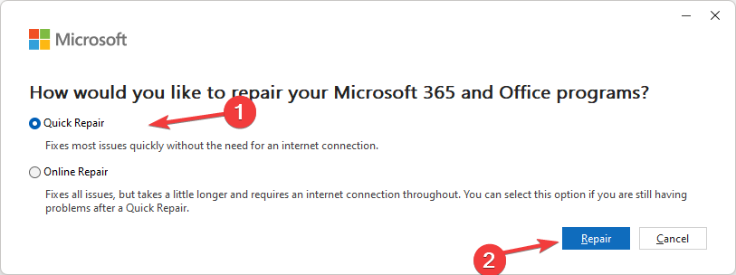 Microsoft 365 を修復する