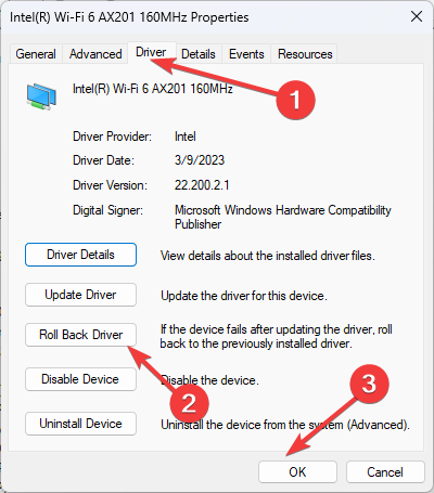 Rollback driver ndis.sys