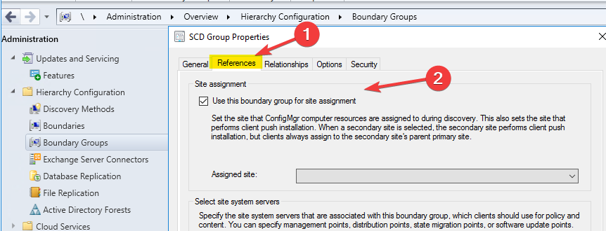 Use this boundary group  0x87d00669for site assignment
