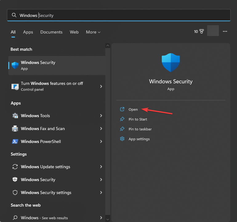 Windows Security open Windows key