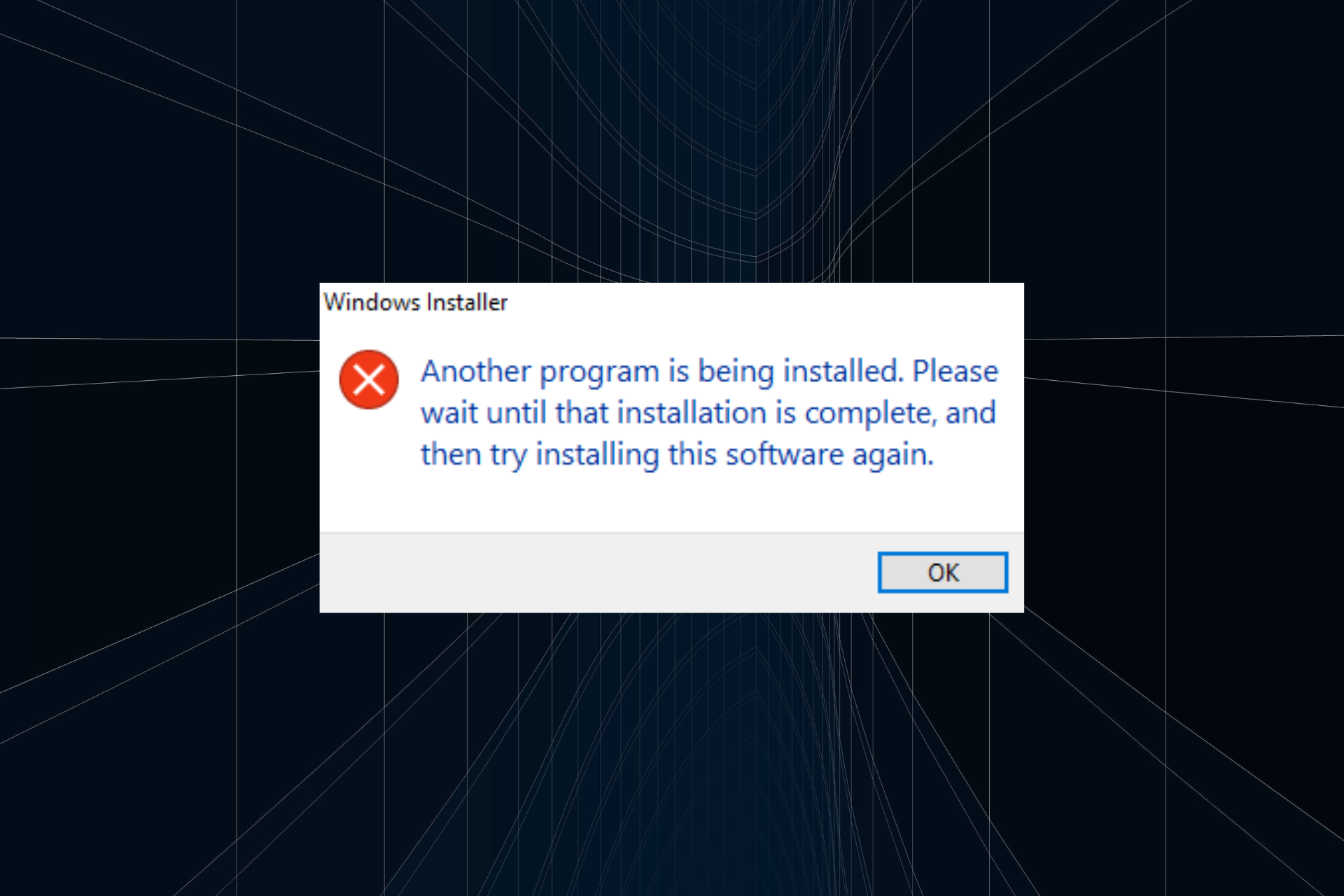 fix another program is being installed error in Windows