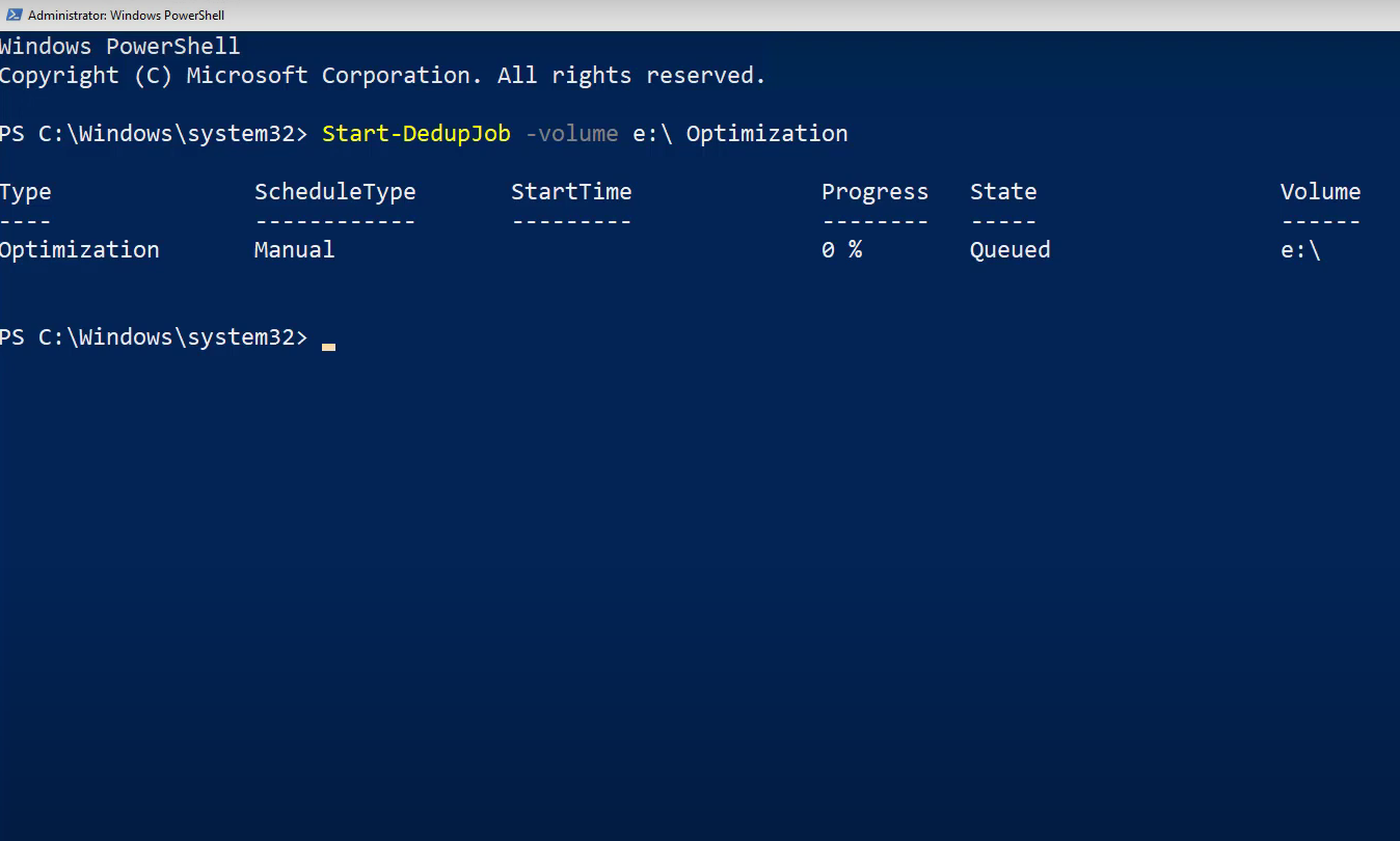 command to enable windows 11 data deduplication