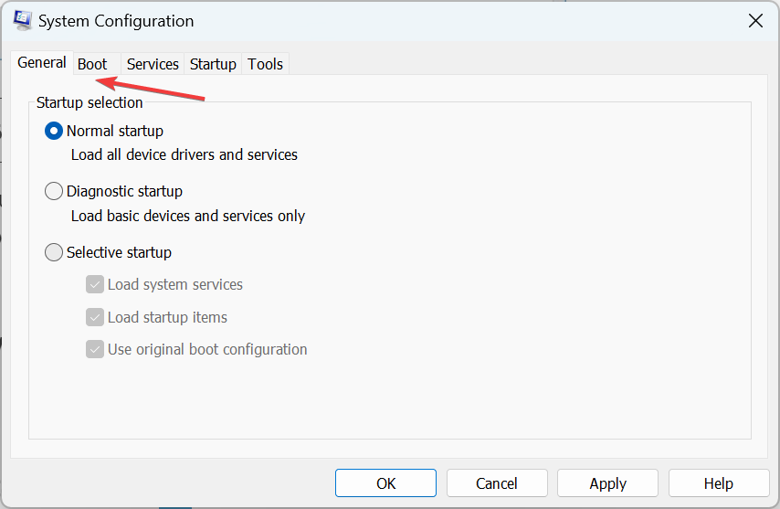 boot tab in system configuration windows 10