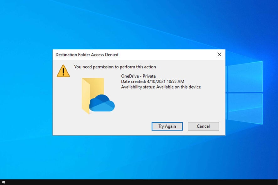 onedrive destination folder access denied