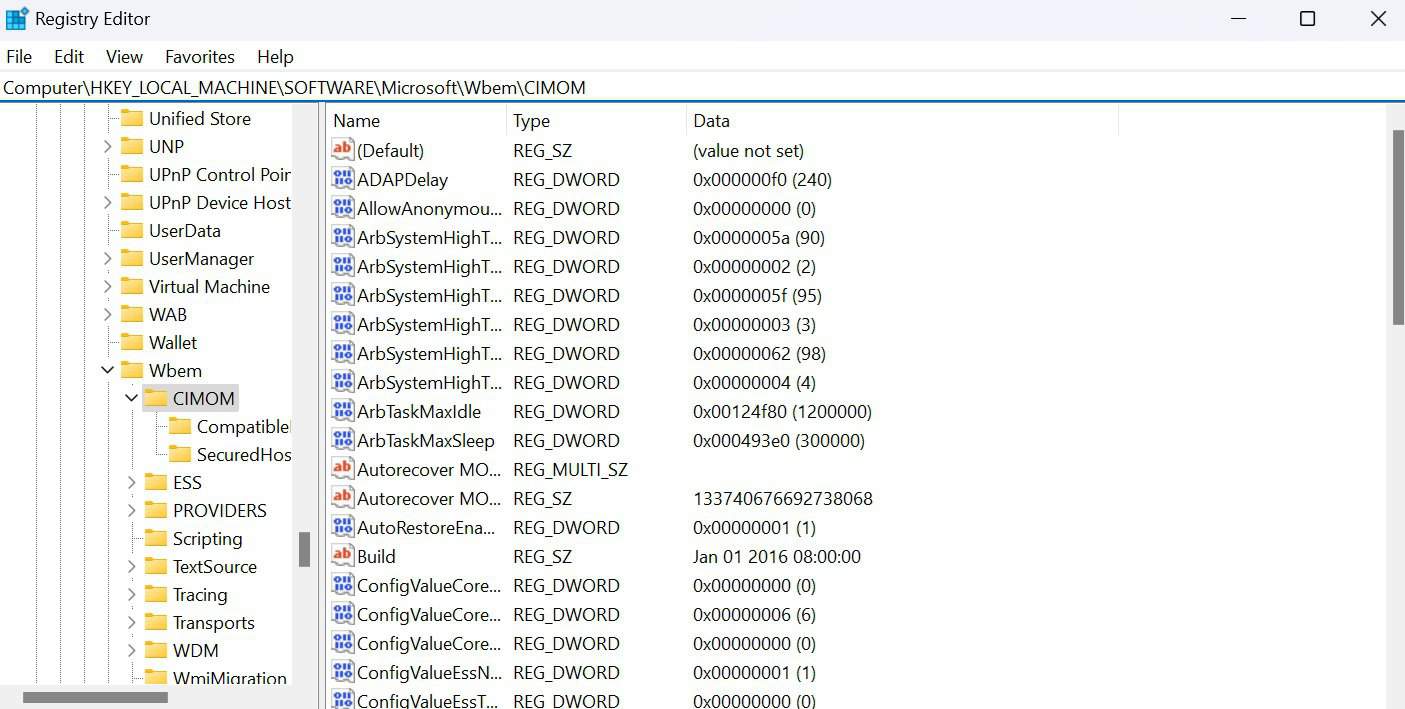 registry editor wmi