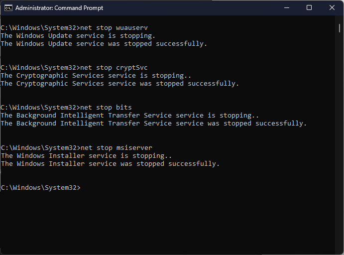 Cmd stopping services 0xc1900101 0x30017