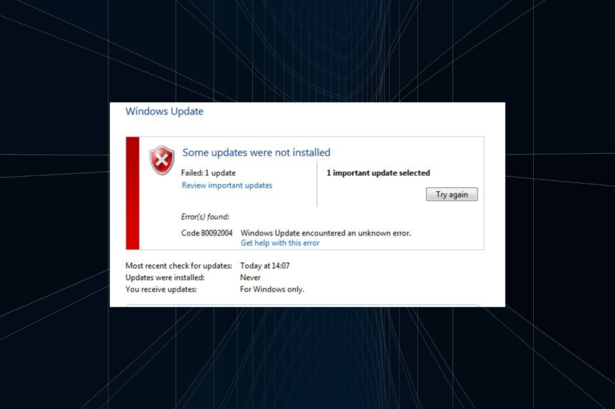 fix 80092004 Windows Update error