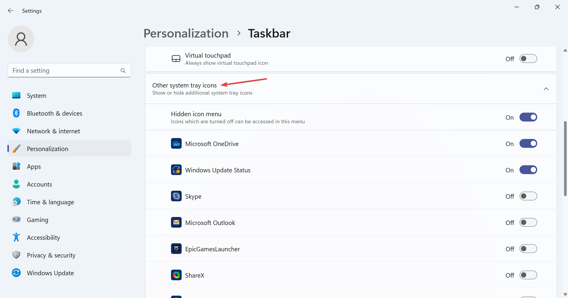 remove windows defender tray icon via Taskbar settings