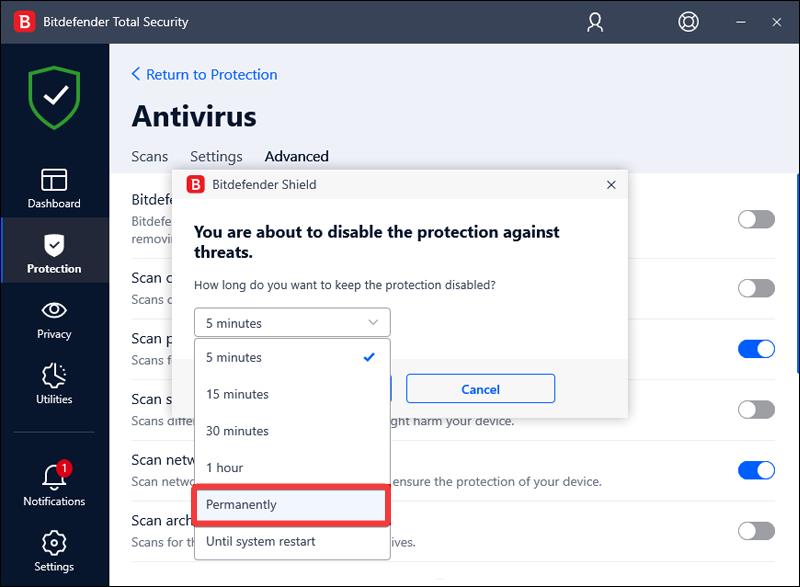 how to temporarily disable bitdefender