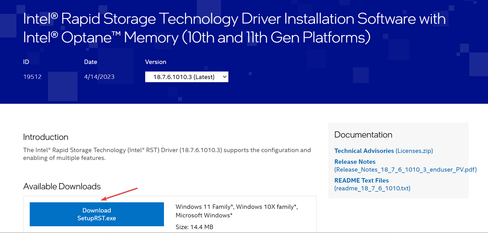 download Intel Rapid Storage Technology driver