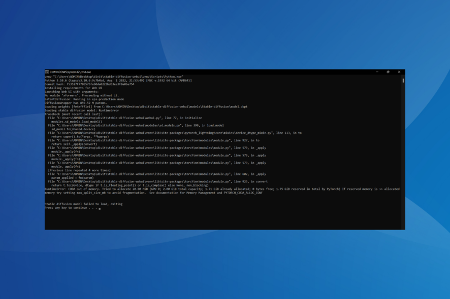 fix Stable Diffusion model failed to load, exiting in Windows