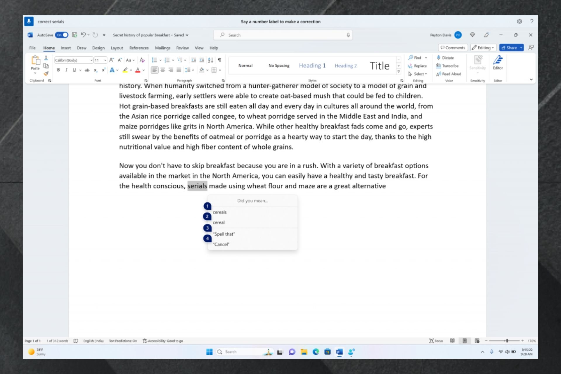correct dictation mistakes microsoft word