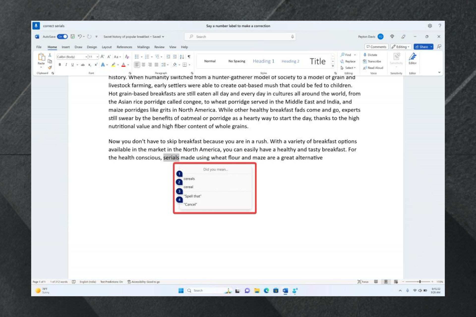 Korrigieren Sie Fehler im Microsoft Word-Diktat