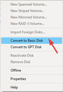 Convert to Basic Disk 0x8007001