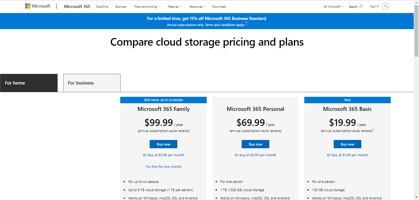 OneDrive pricing