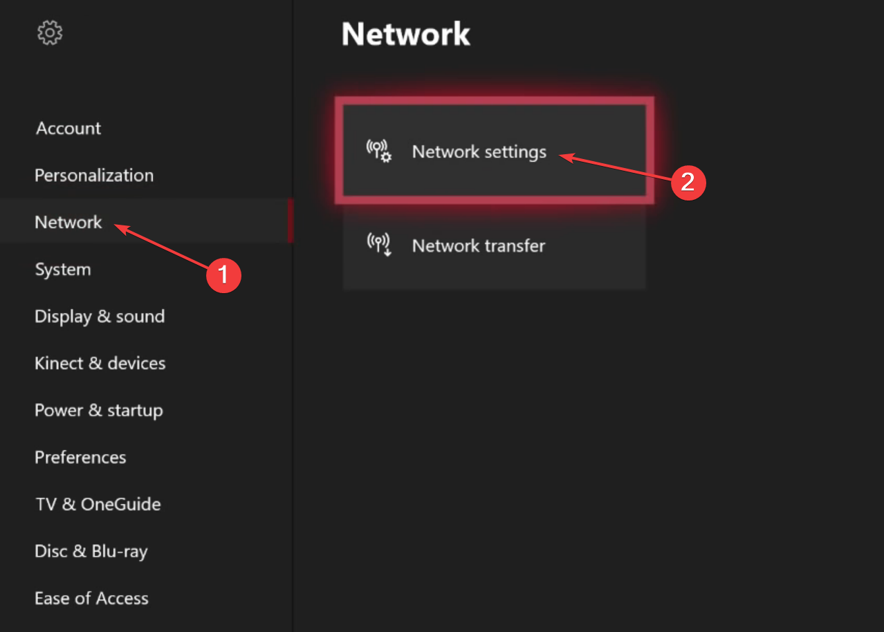 network settings to fix 0xE0E8000F