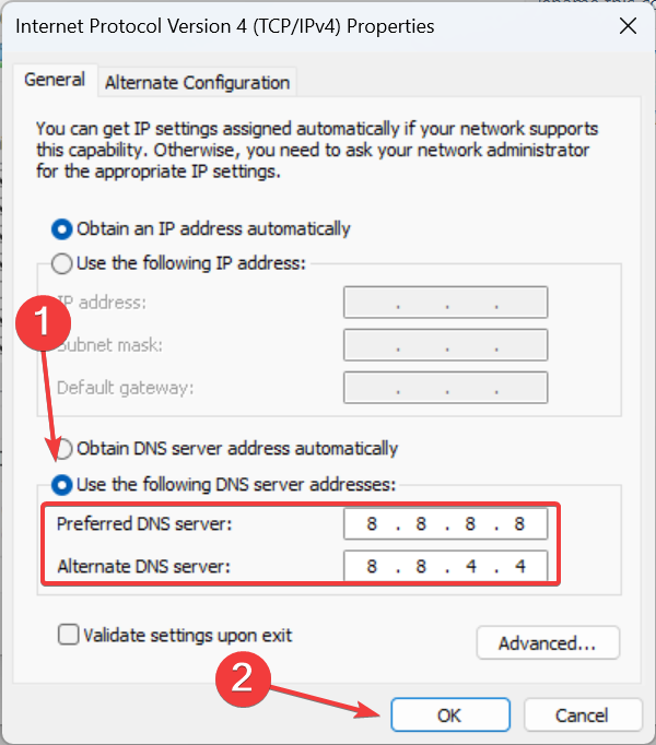0x87DD0013 を解決するように DNS サーバーを変更します。