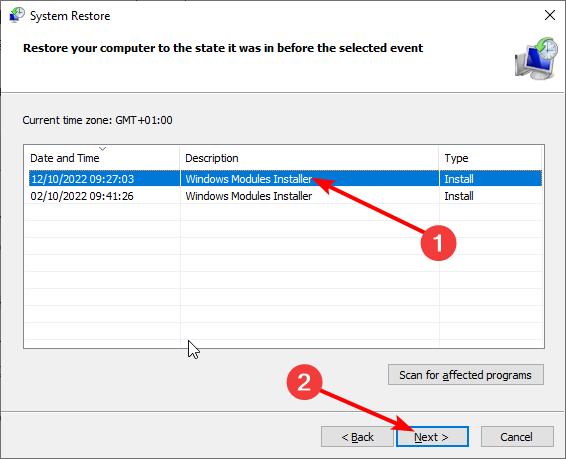 restore point Accelerometerst.exe application error Windows 10